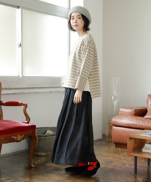 studio CLIP（スタディオクリップ）の「リネン100グルカタックスカート（スカート・レディース・ブラック/イエロー/グリーン・LARGE/MEDIUM）」の4枚目の写真