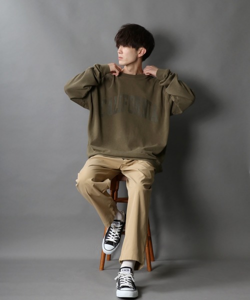 SITRY（シトリー）の「wide silhouette stone wash college print sweat shirt/ワイドシルエット ストーンウォッシュ カレッジロゴ スウェット シャツ/トレーナー（スウェット・メンズ・チャコールグレー/カーキ/グレイッシュベージュ・M/L）」の21枚目の写真