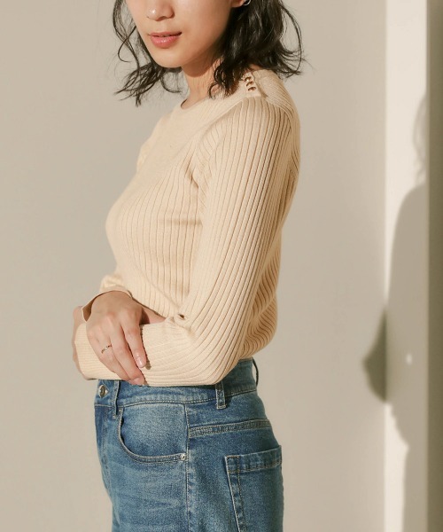 Bou Jeloud（ブージュルード）の「ヒートラウンドネック肩釦リブニット（ニット/セーター・レディース・ブルー/A/アイボリー/ブラック/イエロー/グレー/レッド/ブラウン・FREE）」の21枚目の写真