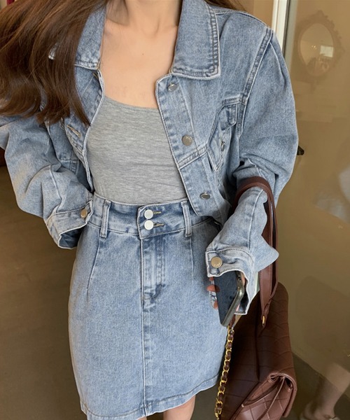 DAY CLOSET（デイ クローゼット）の「【セットアップ】今っぽデニムONデニム。パワショルデニムジャケット+ミニタイトスカート 上下2点セット レディース（セットアップ・レディース・ブラック/ブルー/ネイビー・L/M/S）」の11枚目の写真