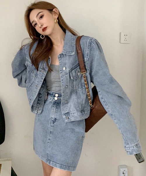 DAY CLOSET（デイ クローゼット）の「【セットアップ】今っぽデニムONデニム。パワショルデニムジャケット+ミニタイトスカート 上下2点セット レディース（セットアップ・レディース・ブラック/ブルー/ネイビー・L/M/S）」の14枚目の写真