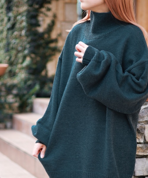 Bling Leads（ブリングリーズ）の「【Bling Leads】5ゲージ　オーバーサイズハイネックニット（ニット/セーター・レディース・ブラック/ベージュ/ブラウン/グリーン/チャコール・LARGE/MEDIUM/X-LARGE/SMALL）」の20枚目の写真