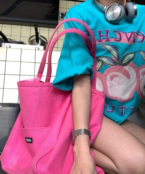 KOR（ケーオーアール）の「キャンバスカラートートバッグ（トートバッグ・レディース・イエロー/グリーン/オレンジ/ピンク・FREE）」の4枚目の写真