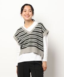 ehka sopo | ボーダー編みニットベスト(ベスト)