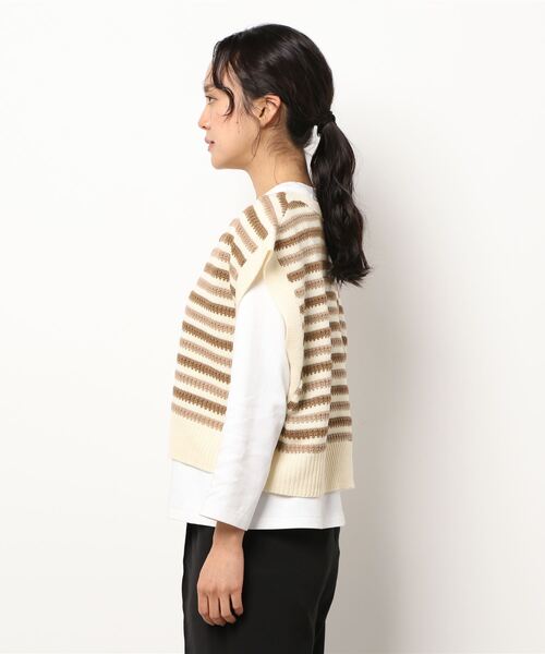 ehka sopo（エヘカソポ）の「ボーダー編みニットベスト（ベスト・レディース・ブルー/ベージュ/ブラック・ﾌﾘ-）」の5枚目の写真