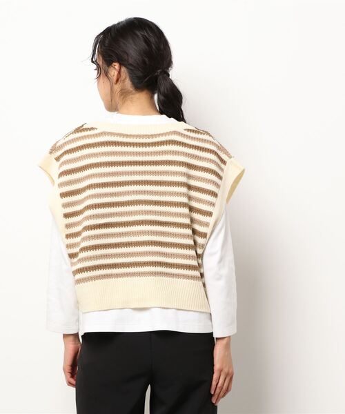 ehka sopo（エヘカソポ）の「ボーダー編みニットベスト（ベスト・レディース・ブルー/ベージュ/ブラック・ﾌﾘ-）」の4枚目の写真