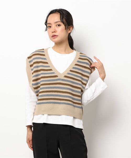 ehka sopo（エヘカソポ）の「ボーダー編みニットベスト（ベスト・レディース・ブルー/ベージュ/ブラック・ﾌﾘ-）」の7枚目の写真