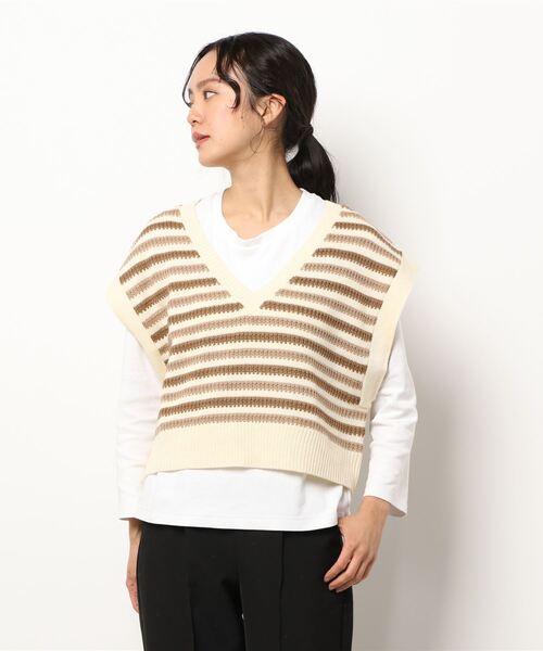 ehka sopo（エヘカソポ）の「ボーダー編みニットベスト（ベスト・レディース・ブルー/ベージュ/ブラック・ﾌﾘ-）」の8枚目の写真