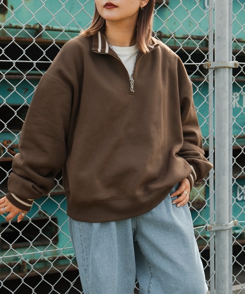 kutir（クティール）の「ハーフジップ裏起毛スウェット（スウェット・レディース・ブラック/ダークブラウン/ベージュ/ライトグリーン・FREE）」の3枚目の写真