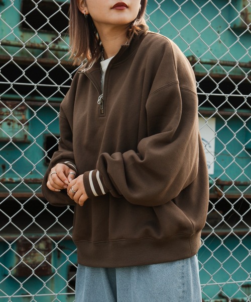 kutir（クティール）の「ハーフジップ裏起毛スウェット（スウェット・レディース・ブラック/ダークブラウン/ベージュ/ライトグリーン・FREE）」の10枚目の写真