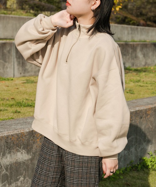 kutir（クティール）の「ハーフジップ裏起毛スウェット（スウェット・レディース・ブラック/ダークブラウン/ベージュ/ライトグリーン・FREE）」の14枚目の写真