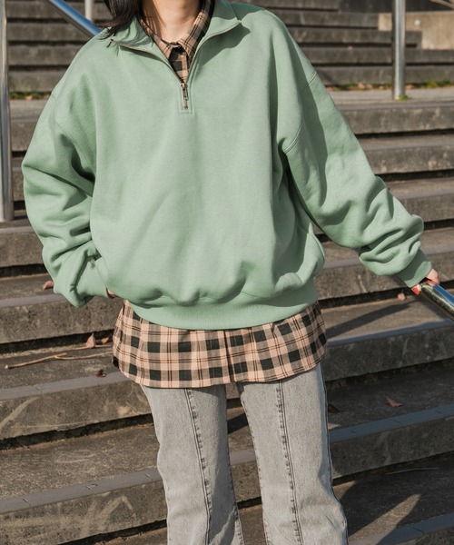 kutir（クティール）の「ハーフジップ裏起毛スウェット（スウェット・レディース・ブラック/ダークブラウン/ベージュ/ライトグリーン・FREE）」の6枚目の写真