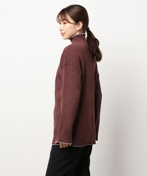 美品 アドーア 日本製ウールボンディング ダブルフェイス パイピング ニット 茶 TODAYFUL（トゥデイフル）の「ミドルゲージパイピングニット（ニット