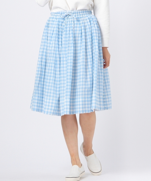 coen（コーエン）の「ギンガムチェックフレアミディスカート（スカート・レディース・ネイビー/ライトブルー/オレンジ・FREE）」の2枚目の写真