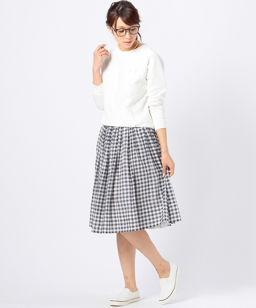 coen（コーエン）の「ギンガムチェックフレアミディスカート（スカート・レディース・ネイビー/ライトブルー/オレンジ・FREE）」の7枚目の写真