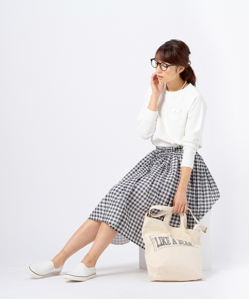 coen（コーエン）の「ギンガムチェックフレアミディスカート（スカート・レディース・ネイビー/ライトブルー/オレンジ・FREE）」の13枚目の写真