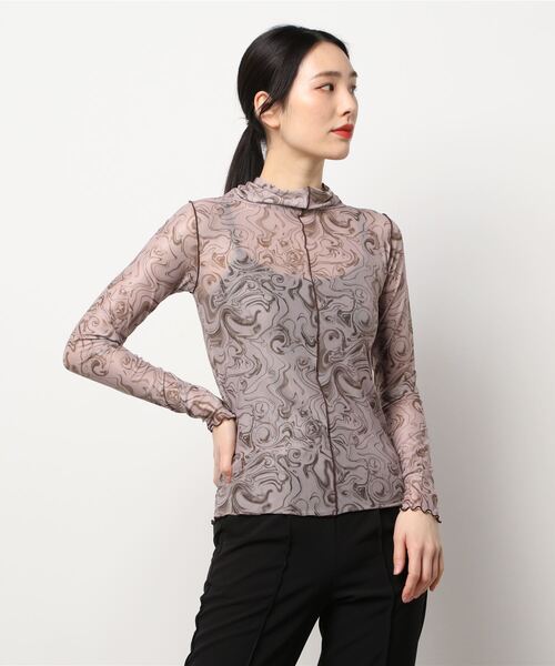 AULI（アウリィ）の「【低身長向けサイズ】デジタルシアーロングTシャツ（Tシャツ/カットソー・レディース・ブラウン/ブルー/ライトベージュ・XS）」の6枚目の写真