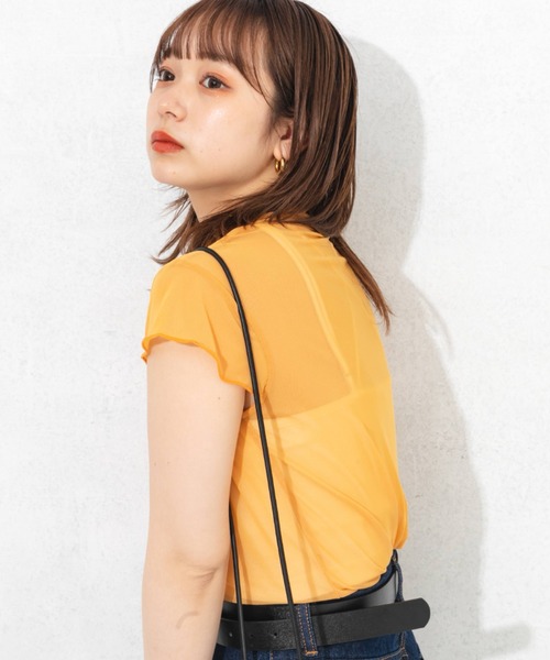 nemne store(ネンネストア)の「シアーハイネックプルオーバー(Tシャツ/カットソー・レディース・ホワイト/ブラック/ピンク/オレンジ/グリーン・フリー)」の8枚目の写真