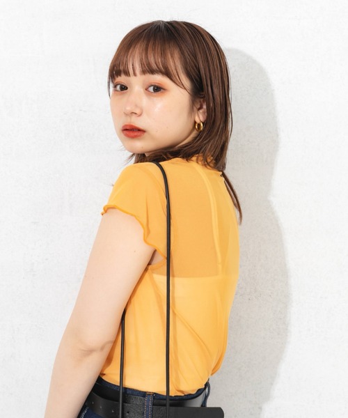 nemne store(ネンネストア)の「シアーハイネックプルオーバー(Tシャツ/カットソー・レディース・ホワイト/ブラック/ピンク/オレンジ/グリーン・フリー)」の9枚目の写真