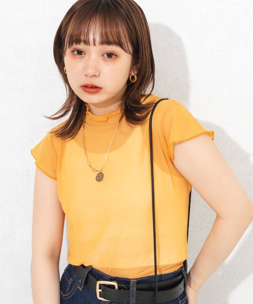 nemne store(ネンネストア)の「シアーハイネックプルオーバー(Tシャツ/カットソー・レディース・ホワイト/ブラック/ピンク/オレンジ/グリーン・フリー)」の7枚目の写真