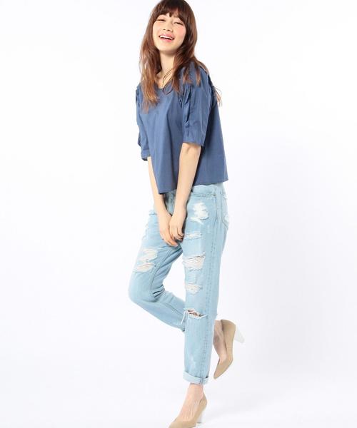 Another Edition（アナザーエディション）の「ダメージデニムパンツ/AEBC DAMAGE DNM◆（デニムパンツ・レディース・オフホワイト/ライトブルー・SMALL/MEDIUM）」の17枚目の写真