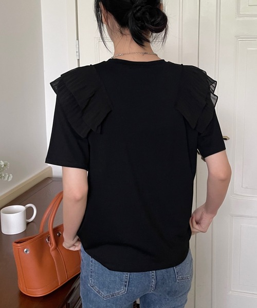 emi+（エミプラス）の「フロントクロスフリルカットソー（Tシャツ/カットソー・レディース・ホワイト/ブラック・S/M/L）」の9枚目の写真