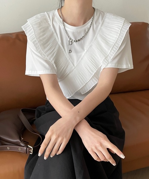 emi+（エミプラス）の「フロントクロスフリルカットソー（Tシャツ/カットソー・レディース・ホワイト/ブラック・S/M/L）」の11枚目の写真