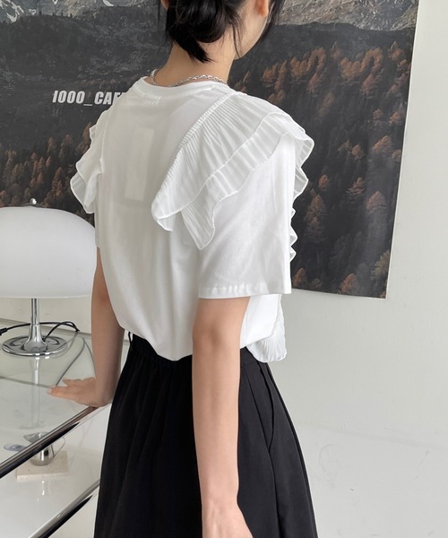 emi+（エミプラス）の「フロントクロスフリルカットソー（Tシャツ/カットソー・レディース・ホワイト/ブラック・S/M/L）」の5枚目の写真