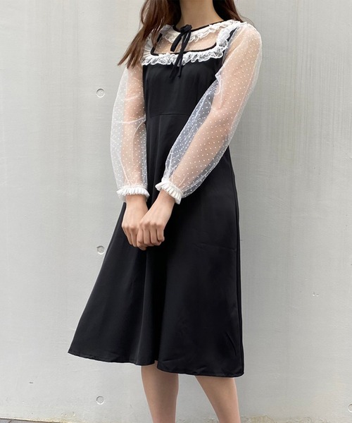 Crea titty&Co. PETIT(クレアティティーアンドコープチ)の「【Crea titty&Co.PETIT】デコルテフリルシアードットワンピース(ワンピース・レディース・ブラック・SMALL/MEDIUM)」の4枚目の写真