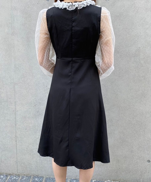 Crea titty&Co. PETIT(クレアティティーアンドコープチ)の「【Crea titty&Co.PETIT】デコルテフリルシアードットワンピース(ワンピース・レディース・ブラック・SMALL/MEDIUM)」の7枚目の写真