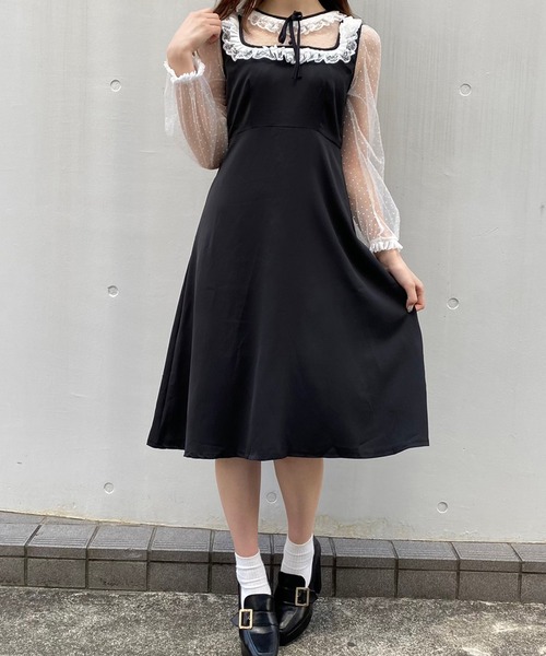 Crea titty&Co. PETIT(クレアティティーアンドコープチ)の「【Crea titty&Co.PETIT】デコルテフリルシアードットワンピース(ワンピース・レディース・ブラック・SMALL/MEDIUM)」の9枚目の写真