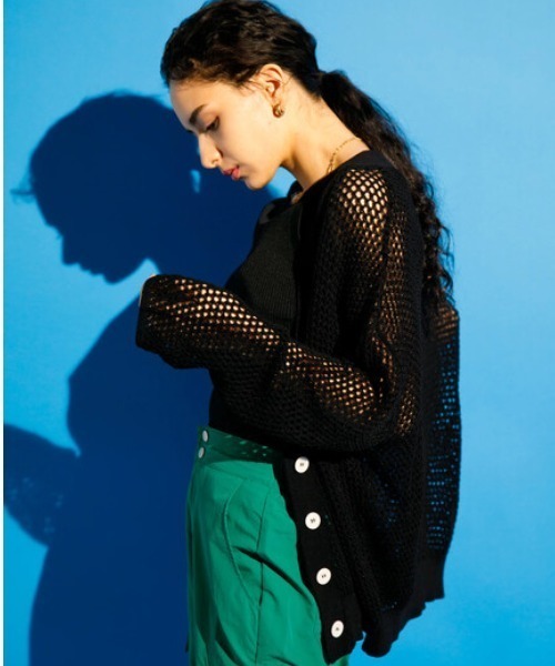 koe（コエ）の「【前後2WAY】ドライタッチ透かし編みカーディガン＊（カーディガン/ボレロ・レディース・ブラック/オフホワイト/ブルー/グリーン系その他3・FREE）」の3枚目の写真