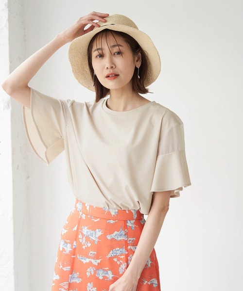 ROPE' PICNIC（ロペピクニック）の「袖シアーカットトップス（Tシャツ/カットソー・レディース・ブラック/ホワイト/ベージュ/グリーン/ピンク系その他2・38）」の4枚目の写真