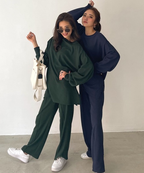 tシャツ ワッフルボリュームスリーブサイドスリットロングTシャツ レディース ワッフルボリュームスリーブサイドスリットロングTシャツ（T