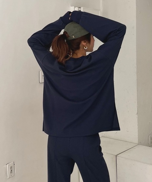 tシャツ ワッフルボリュームスリーブサイドスリットロングTシャツ レディース ワッフルボリュームスリーブサイドスリットロングTシャツ（T