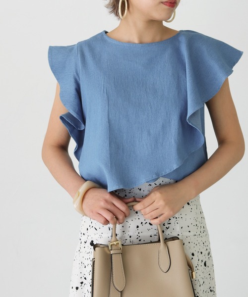HER CLOSET（ハークローゼット）の「【Twenty Three】デニムアシメレイヤードフリルプルオーバー（シャツ/ブラウス・レディース・ネイビー/ブルー・FREE）」の2枚目の写真