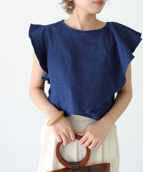 HER CLOSET（ハークローゼット）の「【Twenty Three】デニムアシメレイヤードフリルプルオーバー（シャツ/ブラウス・レディース・ネイビー/ブルー・FREE）」の6枚目の写真