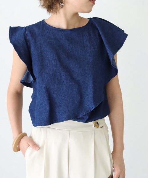 HER CLOSET（ハークローゼット）の「【Twenty Three】デニムアシメレイヤードフリルプルオーバー（シャツ/ブラウス・レディース・ネイビー/ブルー・FREE）」の10枚目の写真
