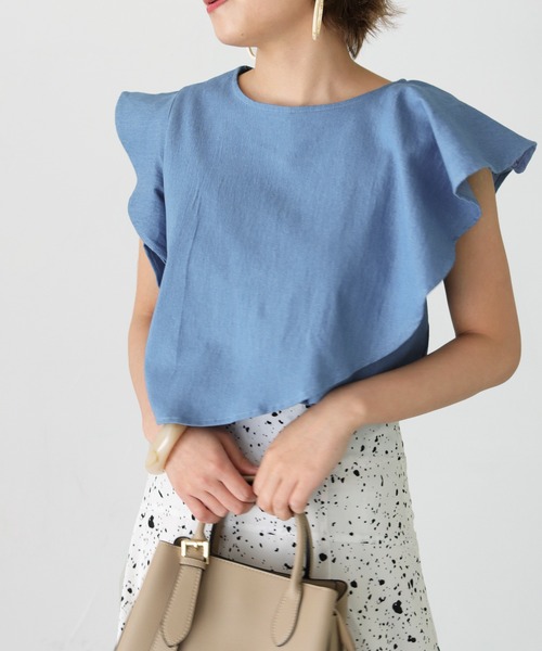 HER CLOSET（ハークローゼット）の「【Twenty Three】デニムアシメレイヤードフリルプルオーバー（シャツ/ブラウス・レディース・ネイビー/ブルー・FREE）」の4枚目の写真