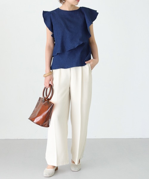 HER CLOSET（ハークローゼット）の「【Twenty Three】デニムアシメレイヤードフリルプルオーバー（シャツ/ブラウス・レディース・ネイビー/ブルー・FREE）」の7枚目の写真