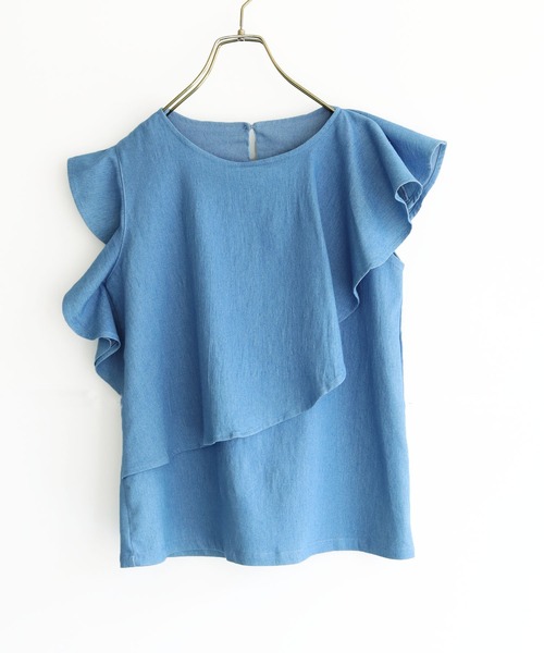 HER CLOSET（ハークローゼット）の「【Twenty Three】デニムアシメレイヤードフリルプルオーバー（シャツ/ブラウス・レディース・ネイビー/ブルー・FREE）」の9枚目の写真