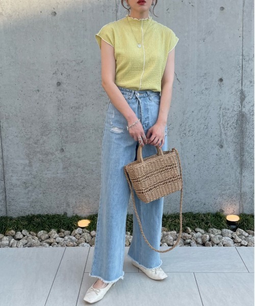 y/m by misato(イムバイミサト)の「フレンチメロウTシャツ(Tシャツ/カットソー・レディース・ライトグリーン/アイボリー・FREE)」の4枚目の写真