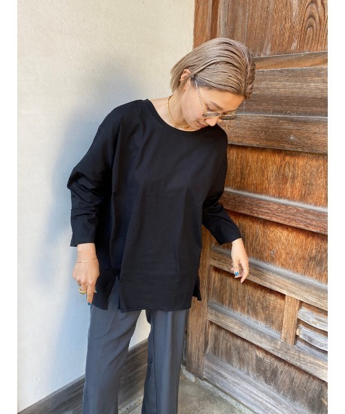 HEILIS(ヘイリス)の「《hideka select》七分袖スリットTシャツ(Tシャツ/カットソー・レディース・チャコールグレー/ブラック/オフホワイト/グレイッシュベージュ/モカ・FREE)」の18枚目の写真