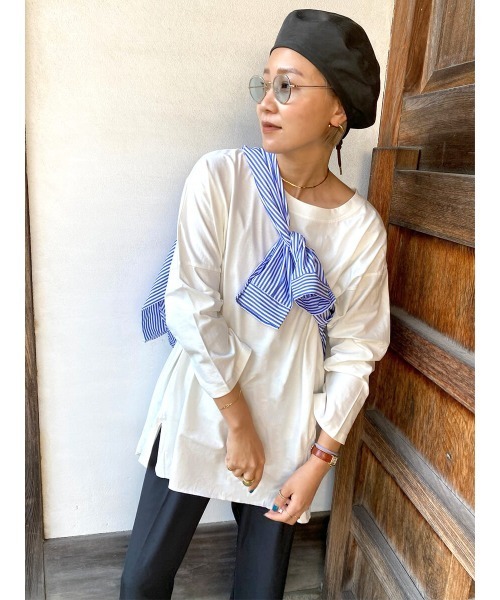 HEILIS(ヘイリス)の「《hideka select》七分袖スリットTシャツ(Tシャツ/カットソー・レディース・チャコールグレー/ブラック/オフホワイト/グレイッシュベージュ/モカ・FREE)」の8枚目の写真
