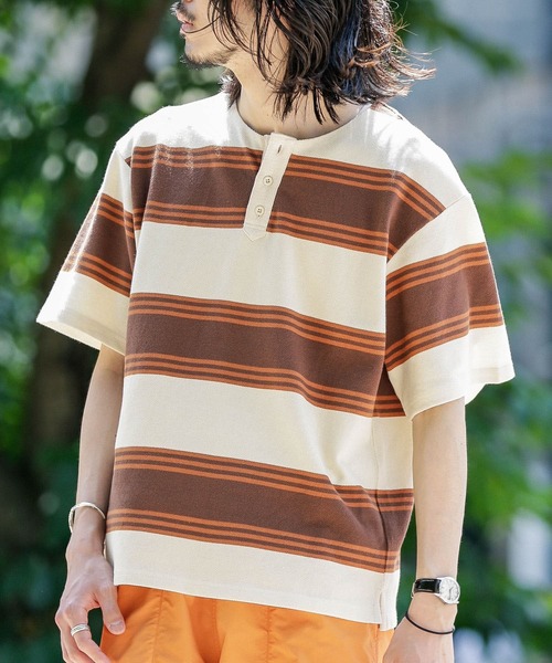 URBAN RESEARCH Sonny Label（アーバンリサーチサニーレーベル）の「ランダムボーダーヘンリーネックTシャツ（Tシャツ/カットソー・メンズ・ホワイト系その他/グリーン系その他・MEDIUM/LARGE）」の3枚目の写真