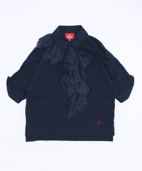Vivienne Westwood(ヴィヴィアンウエストウッド)の「14/1BD天竺アシンメトリーフリルトップ(Tシャツ/カットソー・レディース・ブラック/ネイビー・FREE)」の2枚目の写真