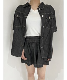 デニムシャツ×ショートイージーパンツセットアップ