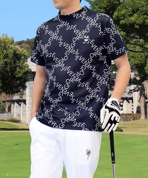 セール】吸湿速乾 ストレッチ 総柄 ゴルフモックネック