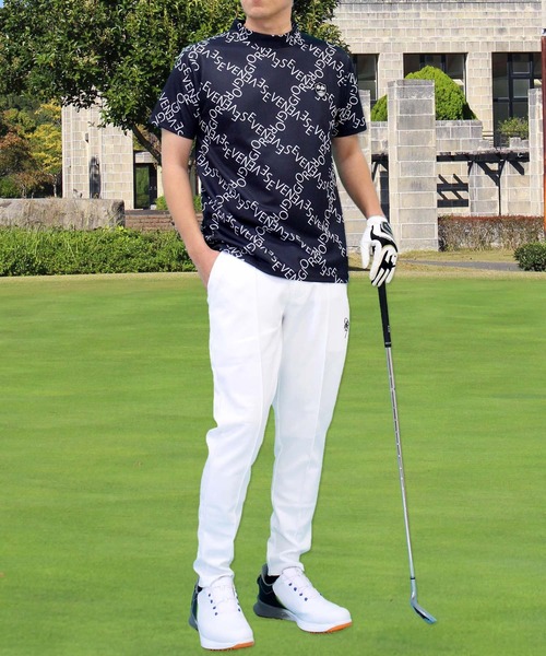 セール】吸湿速乾 ストレッチ 総柄 ゴルフモックネック