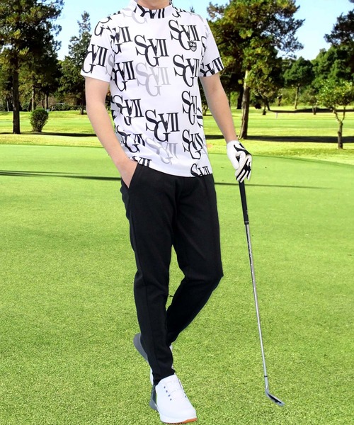 セール】吸湿速乾 ストレッチ 総柄 ゴルフモックネック